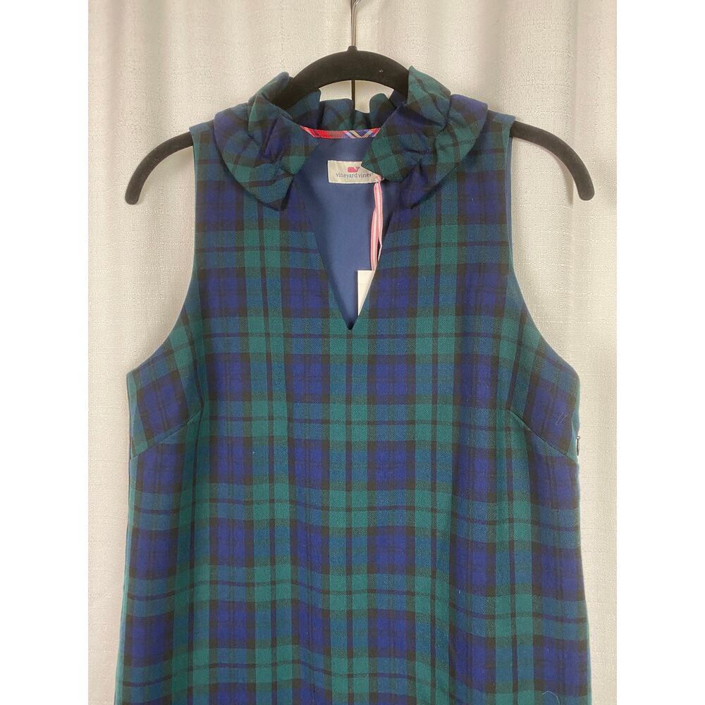 Vineyard Vines Blackwatch Plaid Meredith Ruffle Neck Shift Dress Sz.2 NWT - Picture 7 of 16